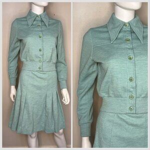 Vintage 1970s Green Jacket & Skirt Set Country Set Size Small, 70s Does 40s Suit